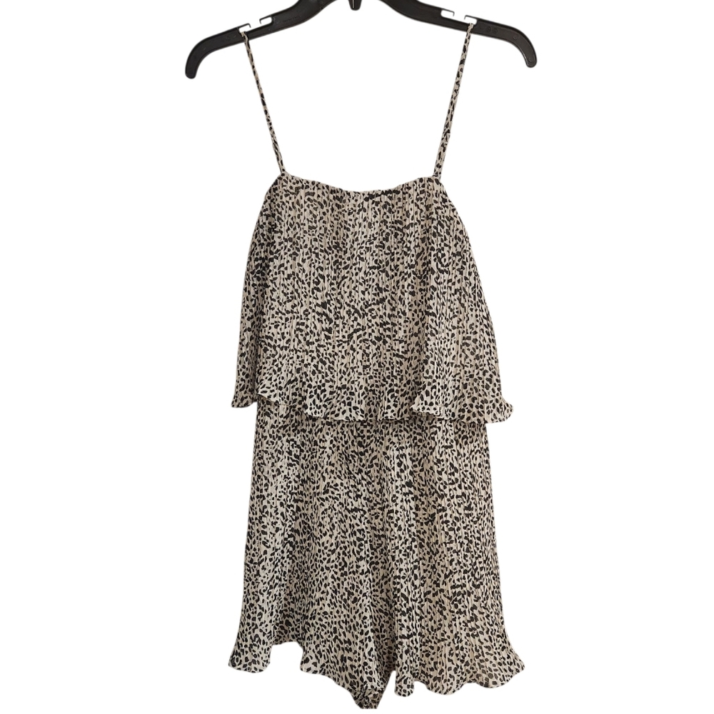Allison & Kelly Skort Romper  Womens Sz L Tiered Leopard Print Sheer Lined